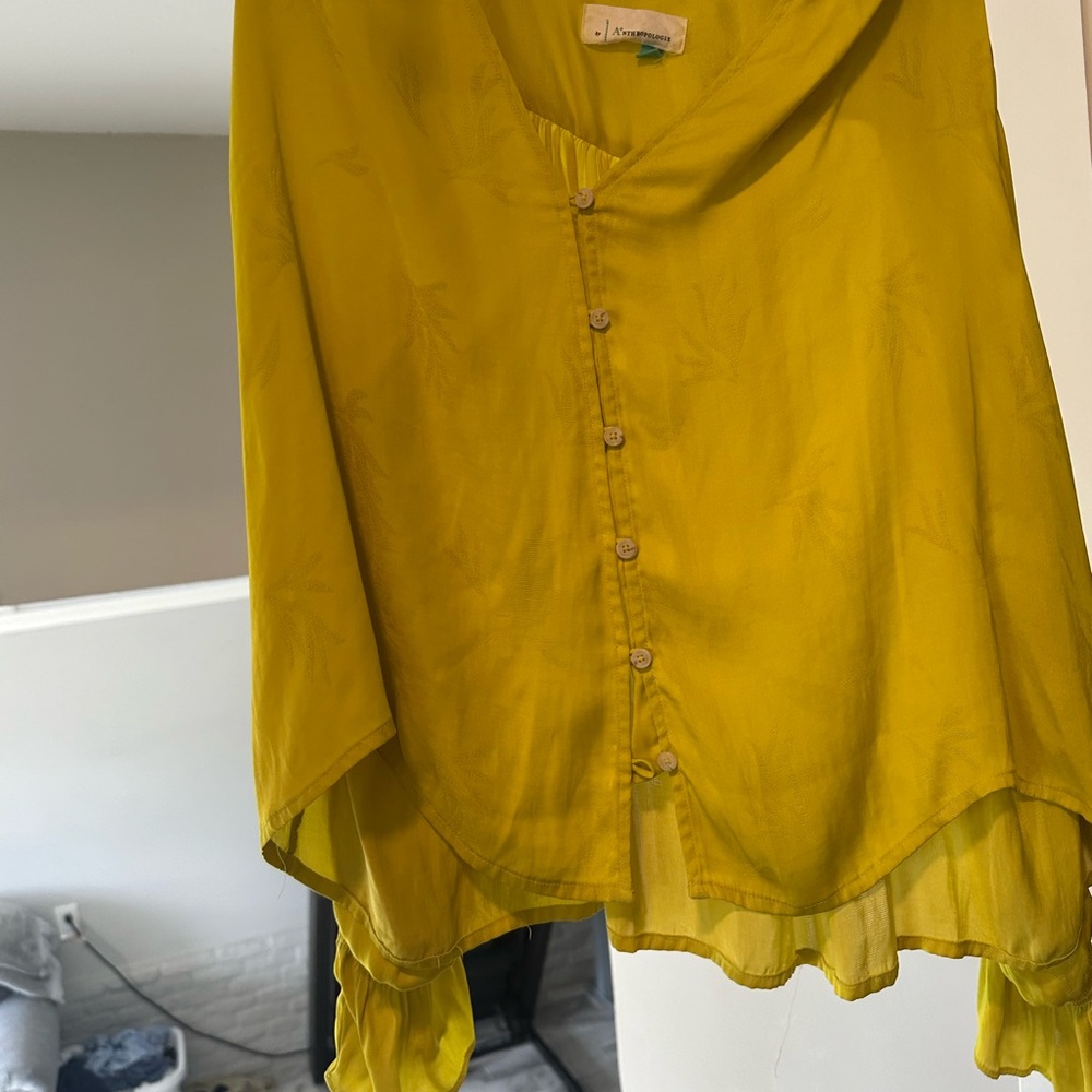 Anthropologie Mustard Button-Up Blouse